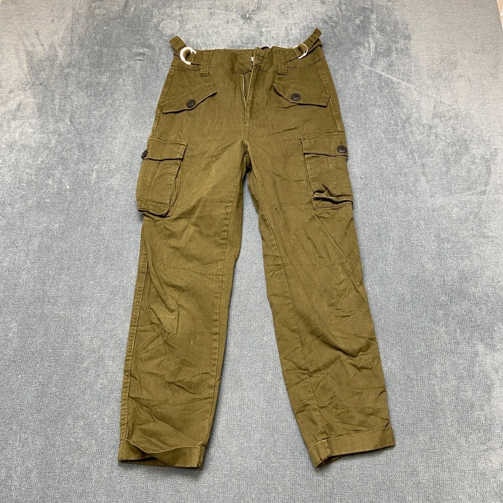 Bershka Cargo Pants Womens 04 Olive Green Straight Leg Utility Pockets Military